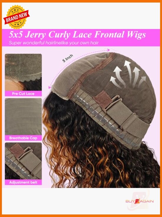 Glueless Curly Human Hair Wig 5x5 Lace Front Pre-Plucked Pre-Cut